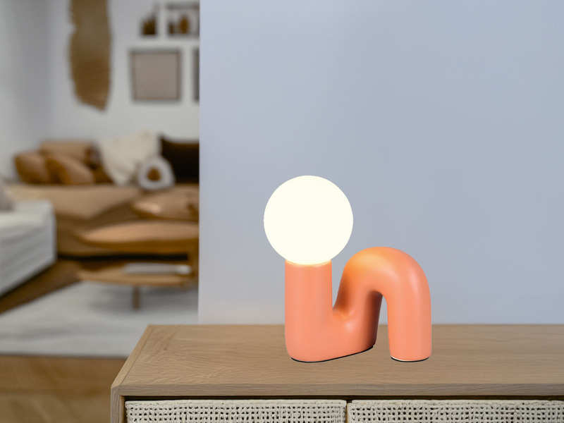 LED Tischlampe Keramik Apricot, Glas Weiß, Höhe 21,5cm