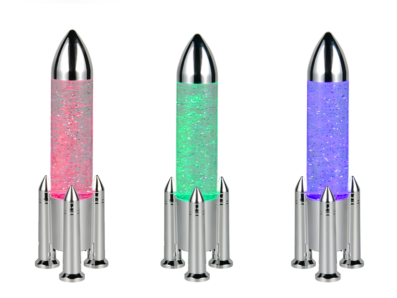 Deko RGB LED Tischleuchte Raketenlampe mit Glitzer per USB betrieben, Höhe 33cm