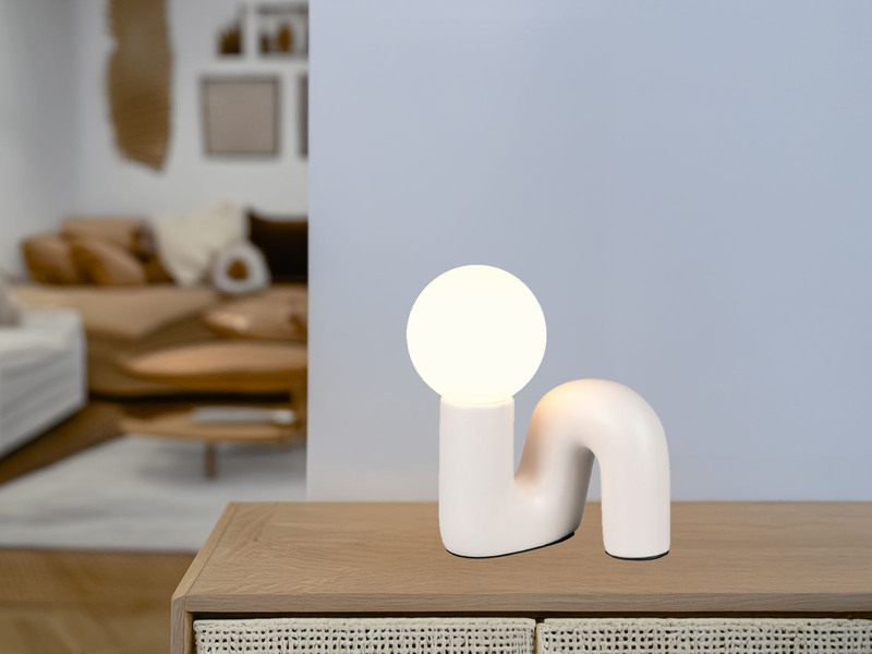 LED Tischlampe Keramik Grau, Glas Weiß, Höhe 21,5cm