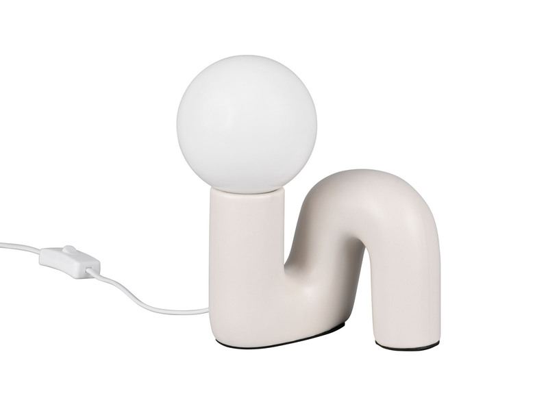 LED Tischlampe Keramik Grau, Glas Weiß, Höhe 21,5cm