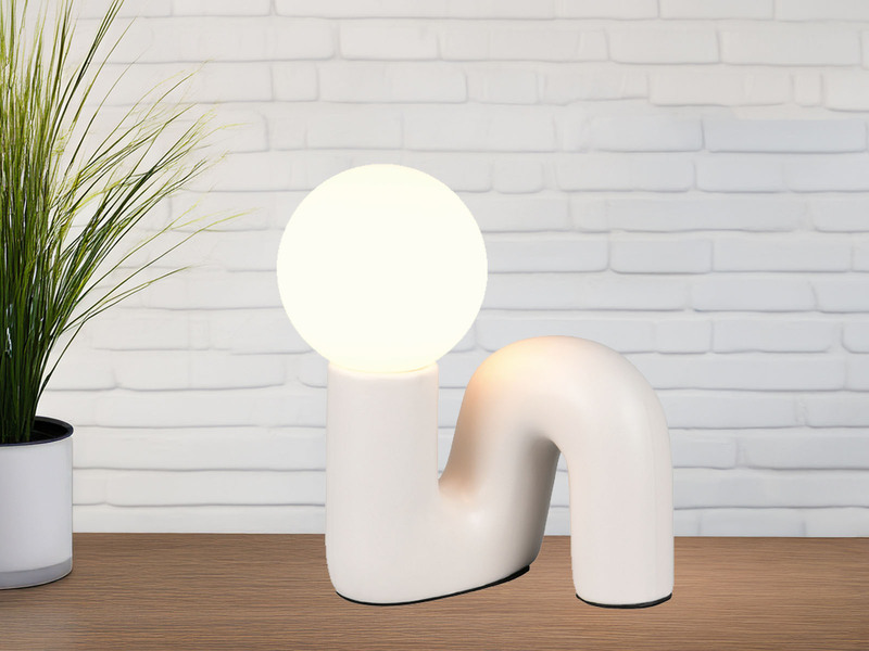 LED Tischlampe Keramik Grau, Glas Weiß, Höhe 21,5cm