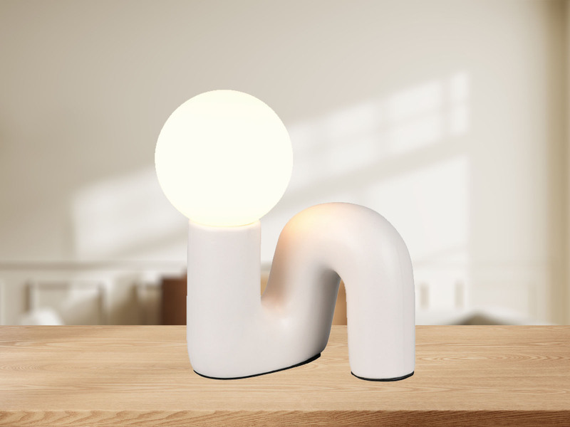 LED Tischlampe Keramik Grau, Glas Weiß, Höhe 21,5cm