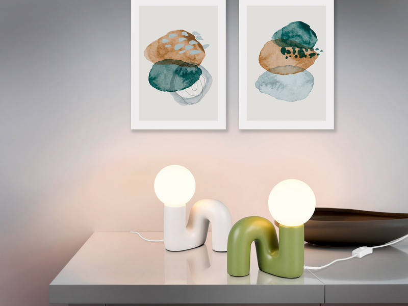 LED Tischlampe Keramik Grau, Glas Weiß, Höhe 21,5cm