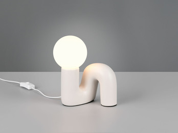 LED Tischlampe Keramik Grau, Glas Weiß, Höhe 21,5cm