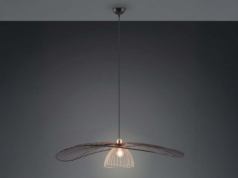 Große Pendelleuchte LAURIS mit Gitter Lampenschirm Schwarz Gold, Ø 100cm