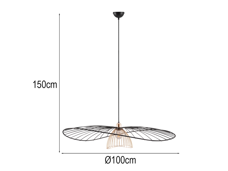 Große Pendelleuchte LAURIS mit Gitter Lampenschirm Schwarz Gold, Ø 100cm