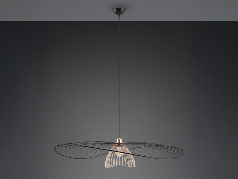 Große Pendelleuchte LAURIS mit Gitter Lampenschirm Schwarz Gold, Ø 100cm