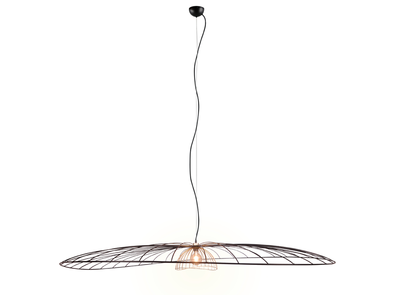 XXL Pendelleuchte LAURIS mit Gitter Lampenschirm Schwarz Gold, Ø 200cm