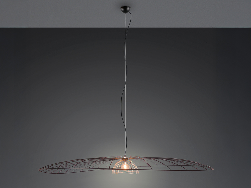 XXL Pendelleuchte LAURIS mit Gitter Lampenschirm Schwarz Gold, Ø 200cm