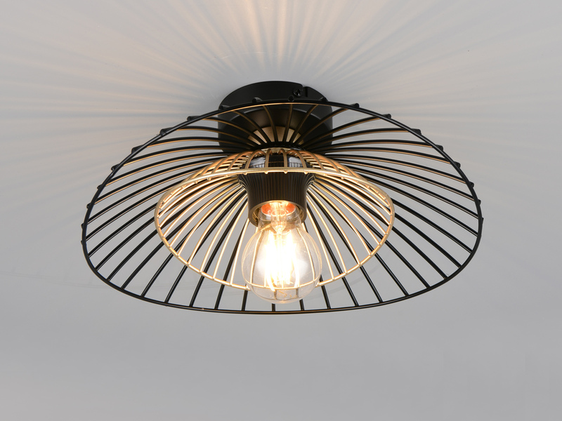 Deckenleuchte LAURIS mit Gitter Lampenschirm Schwarz Gold, Ø 30cm