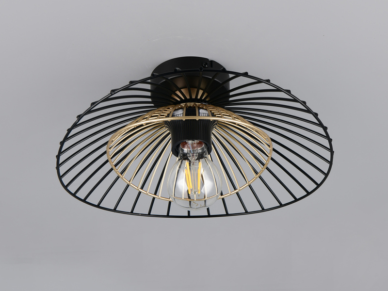 Deckenleuchte LAURIS mit Gitter Lampenschirm Schwarz Gold, Ø 30cm