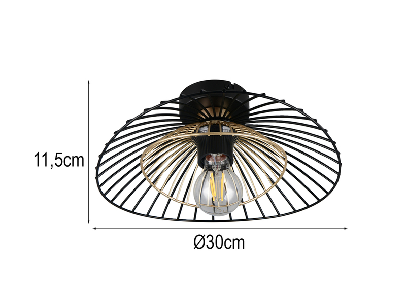 Deckenleuchte LAURIS mit Gitter Lampenschirm Schwarz Gold, Ø 30cm
