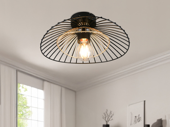 Deckenleuchte LAURIS mit Gitter Lampenschirm Schwarz Gold, Ø 30cm