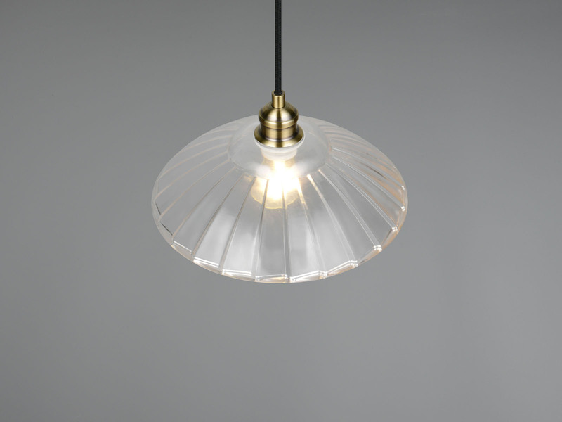 Pendelleuchte ELUNA einflammig, Altmessing mit Glasschirm klar, Ø 29,5cm