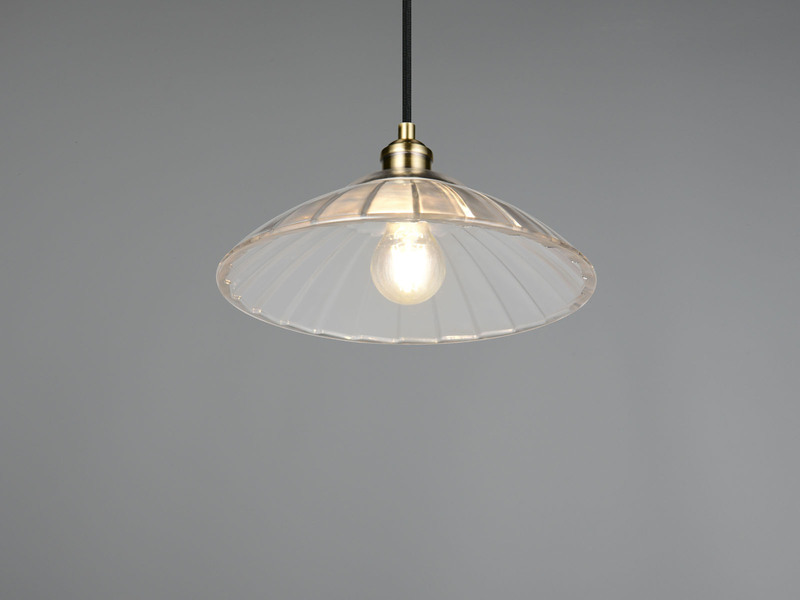 Pendelleuchte ELUNA einflammig, Altmessing mit Glasschirm klar, Ø 29,5cm