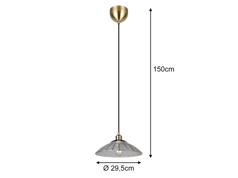 Pendelleuchte ELUNA einflammig, Altmessing mit Glasschirm klar, Ø 29,5cm