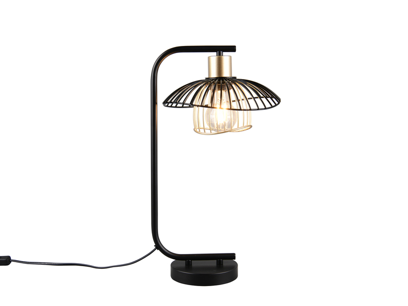 Große Tischleuchte LAURIS mit Gitter Lampenschirm Schwarz Gold, Höhe 44cm