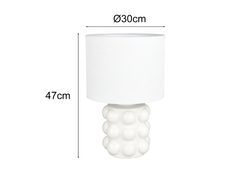 Weiße Tischleuchte Maßangaben: Höhe 47cm, Durchmesser 30cm