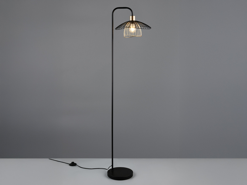 Stehleuchte LAURIS mit Gitter Lampenschirm Schwarz Gold, Höhe 155cm