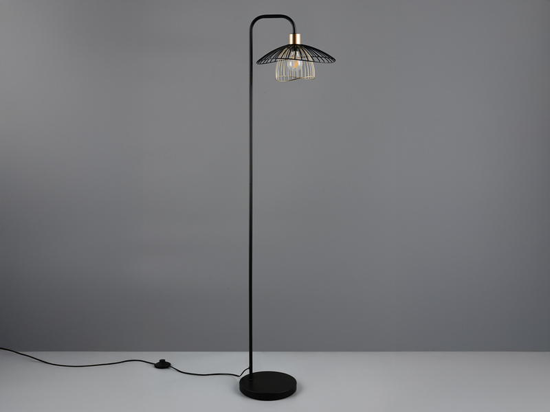 Stehleuchte LAURIS mit Gitter Lampenschirm Schwarz Gold, Höhe 155cm