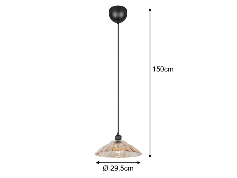 Pendelleuchte ELUNA einflammig, Schwarz mit Glasschirm Amber, Ø 29,5cm