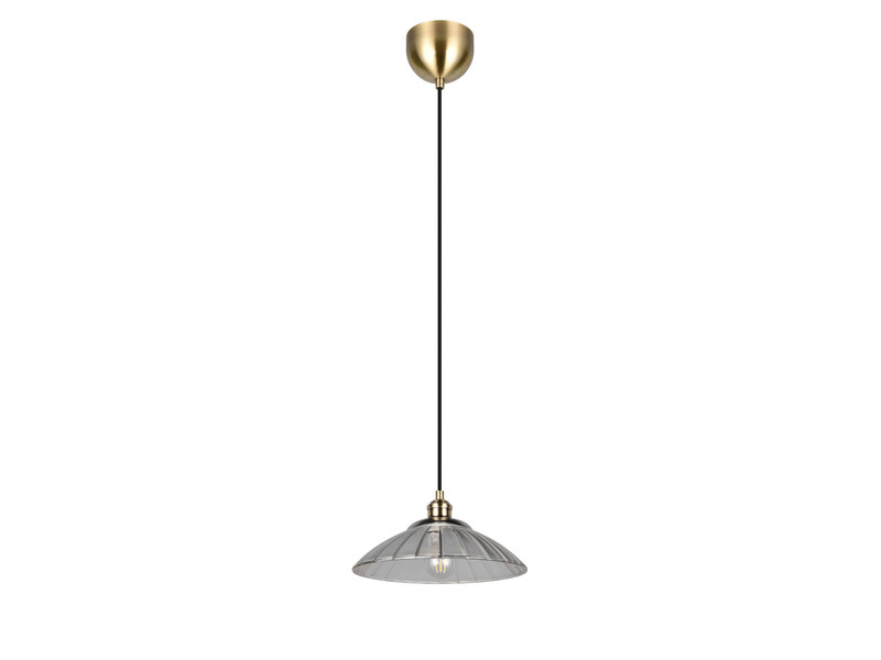 LED Hängelampe einflammig, Altmessing mit Glasschirm klar, Ø 29,5cm