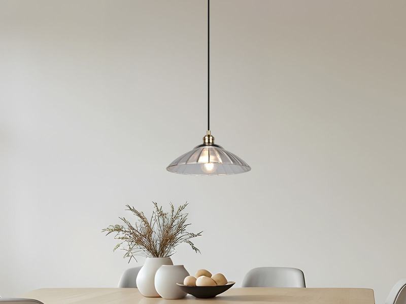 LED Hängelampe einflammig, Altmessing mit Glasschirm klar, Ø 29,5cm