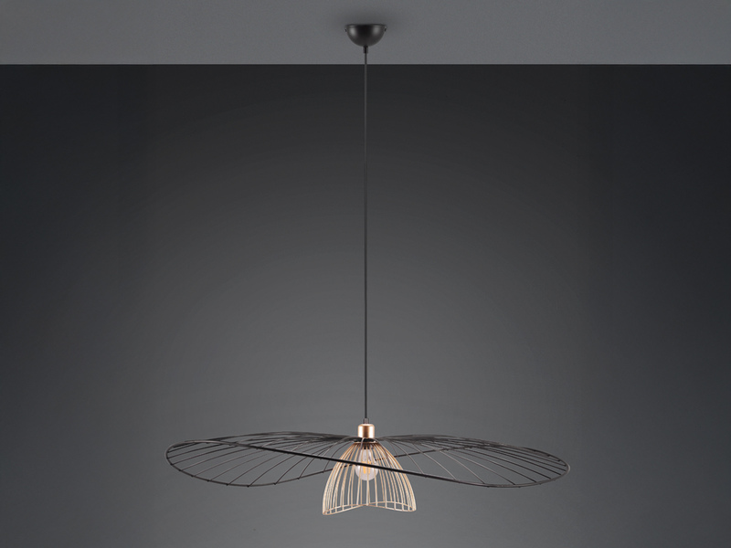 Große LED Pendelleuchte mit Gitter Lampenschirm Schwarz Gold, Ø 100cm