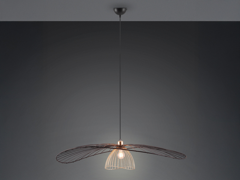 Große LED Pendelleuchte mit Gitter Lampenschirm Schwarz Gold, Ø 100cm