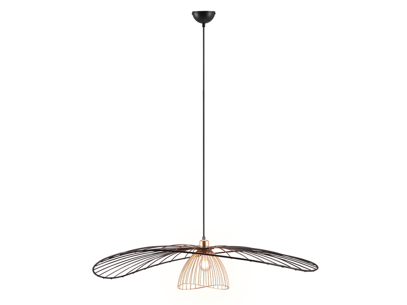 Große LED Pendelleuchte mit Gitter Lampenschirm Schwarz Gold, Ø 100cm