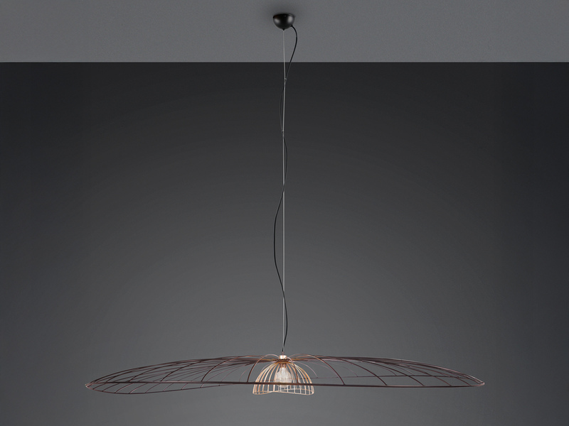 XXL LED Pendelleuchte mit Gitter Lampenschirm Schwarz Gold, Ø 200cm