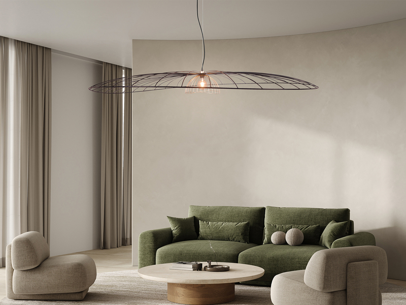 XXL LED Pendelleuchte mit Gitter Lampenschirm Schwarz Gold, Ø 200cm