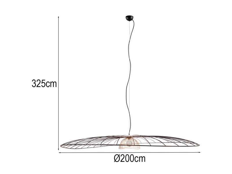XXL LED Pendelleuchte mit Gitter Lampenschirm Schwarz Gold, Ø 200cm