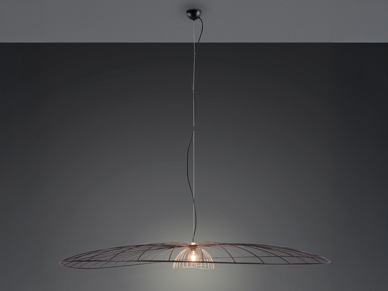 XXL LED Pendelleuchte mit Gitter Lampenschirm Schwarz Gold, Ø 200cm