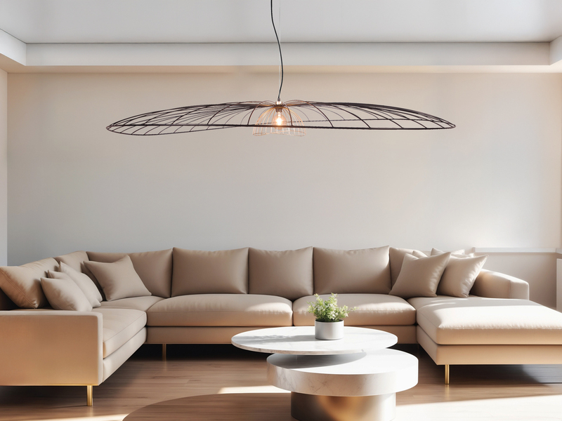 XXL LED Pendelleuchte mit Gitter Lampenschirm Schwarz Gold, Ø 200cm