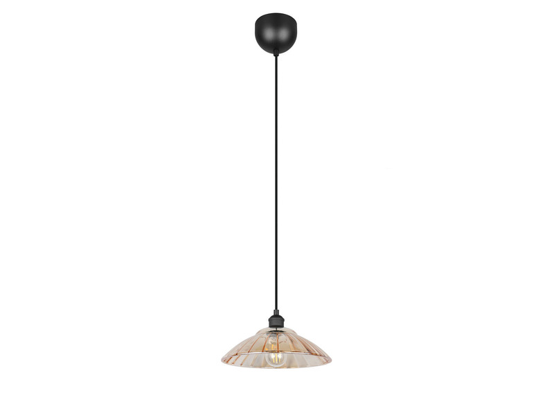 LED Hängelampe einflammig, Schwarz mit Glasschirm Amber, Ø 29,5cm