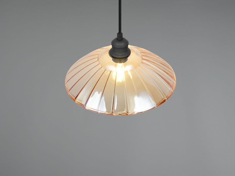 LED Hängelampe einflammig, Schwarz mit Glasschirm Amber, Ø 29,5cm