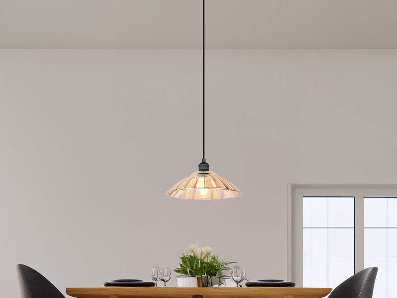 LED Hängelampe einflammig, Schwarz mit Glasschirm Amber, Ø 29,5cm