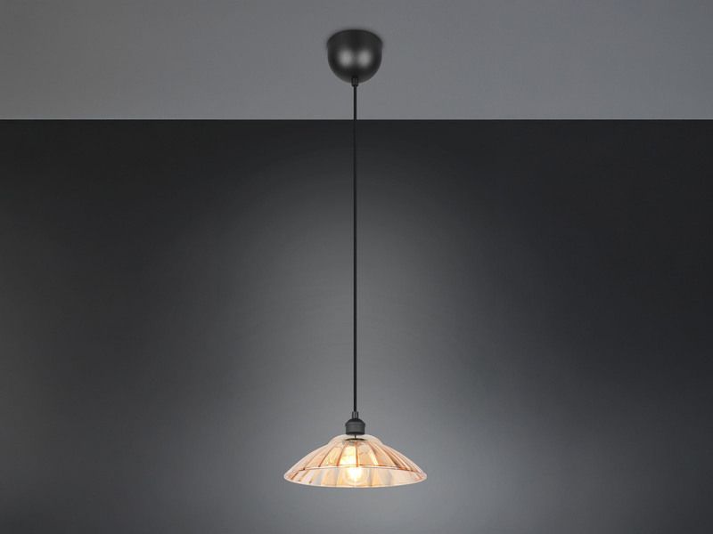 LED Hängelampe einflammig, Schwarz mit Glasschirm Amber, Ø 29,5cm
