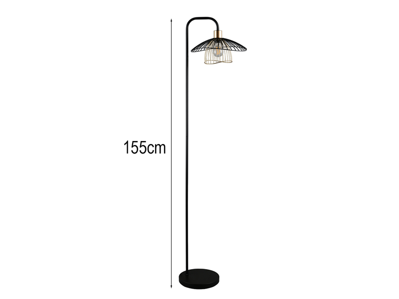LED Stehleuchte mit Gitter Lampenschirm Schwarz Gold, Höhe 155cm
