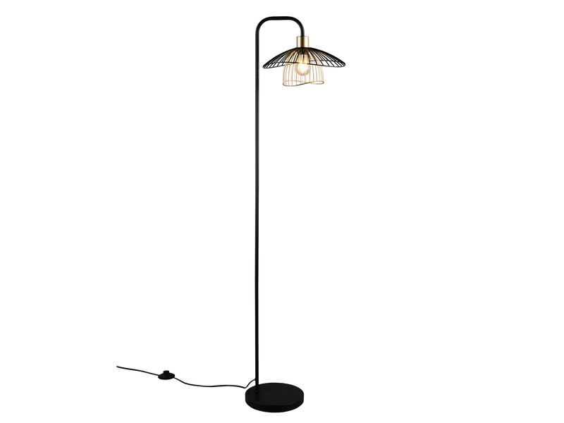 LED Stehleuchte mit Gitter Lampenschirm Schwarz Gold, Höhe 155cm