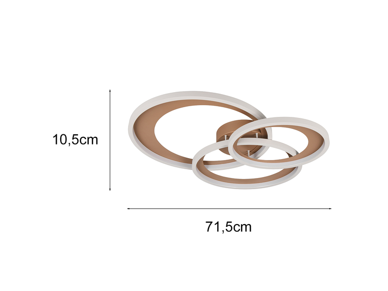LED-Deckenleuchte mit drei Ringen: Abmessungen 71,5 cm Breite und 10,5 cm Höhe