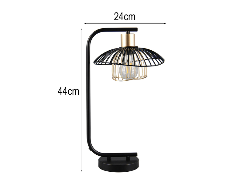 Große LED Tischleuchte mit Gitter Lampenschirm Schwarz Gold, Höhe 44cm