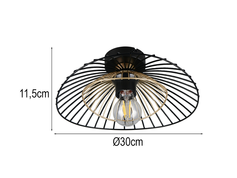 LED Deckenleuchte mit Gitter Lampenschirm Schwarz Gold, Ø 30cm