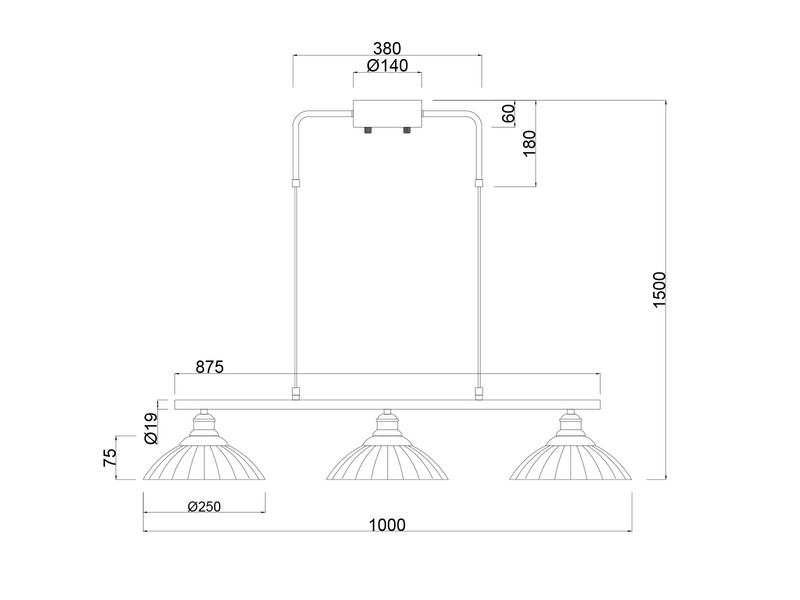 LED Hängelampe 3-flammig Schwarz, Glasschirme Amber, Breite 100cm