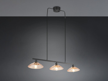 LED Hängelampe 3-flammig Schwarz, Glasschirme Amber, Breite 100cm