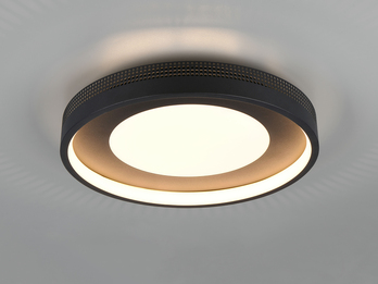 Runde schwarze LED-Deckenleuchte mit indirekter Lichtabstrahlung an der Decke