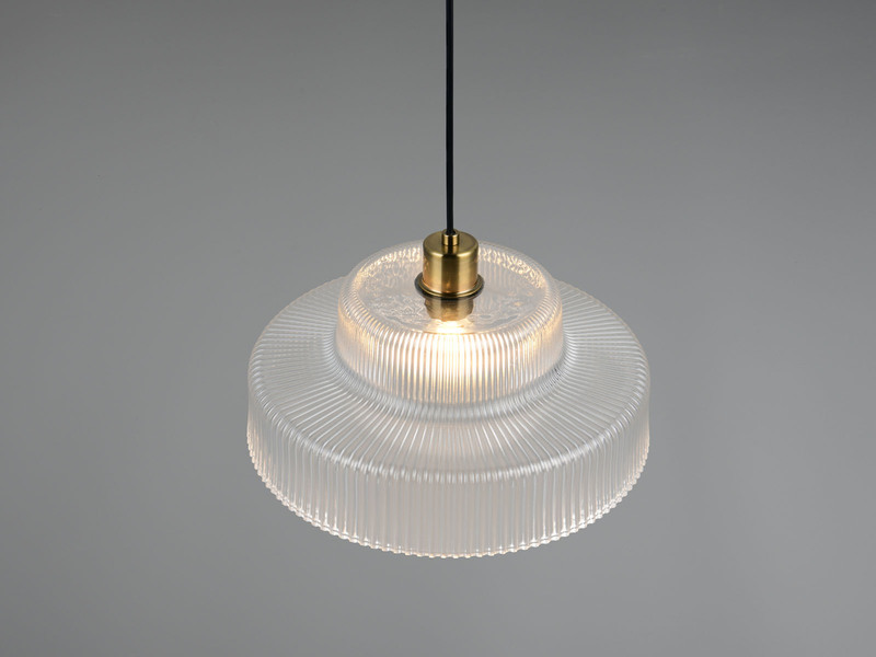 Pendelleuchte ABELLA einflammig, Glas transparent / Messing matt, Ø 35cm