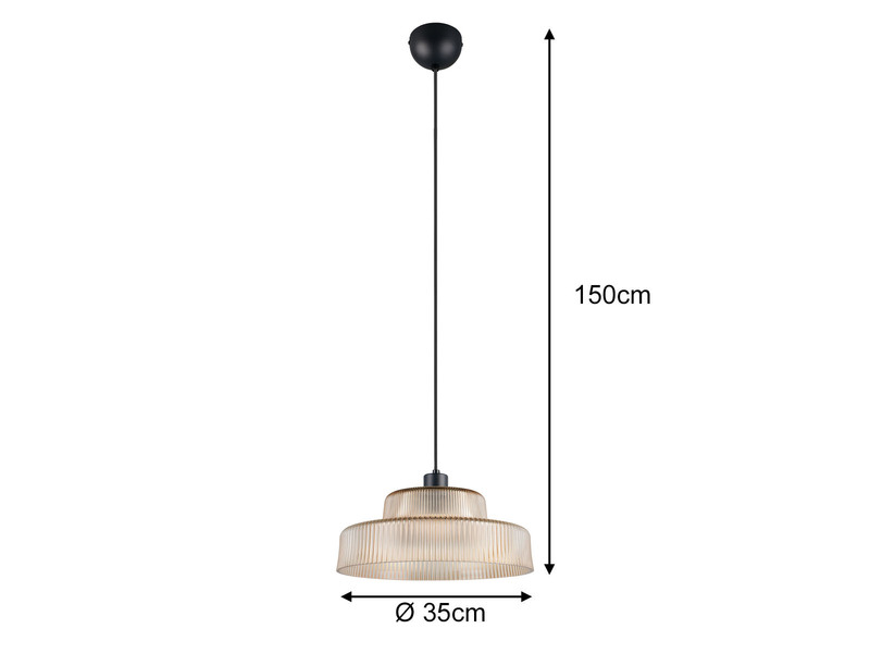 Pendelleuchte ABELLA einflammig, Glas Amber / Metall Schwarz, Ø 35cm
