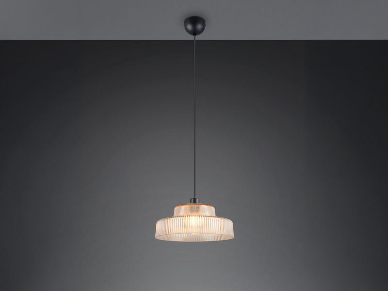 LED Hängelampe einflammig, Glas Amber / Metall Schwarz, Ø 35cm